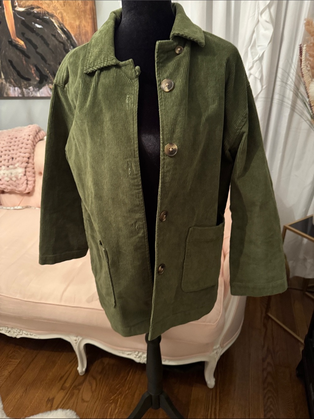 Isaac Mizrahi Olive Green Corduroy Shirt Jacket